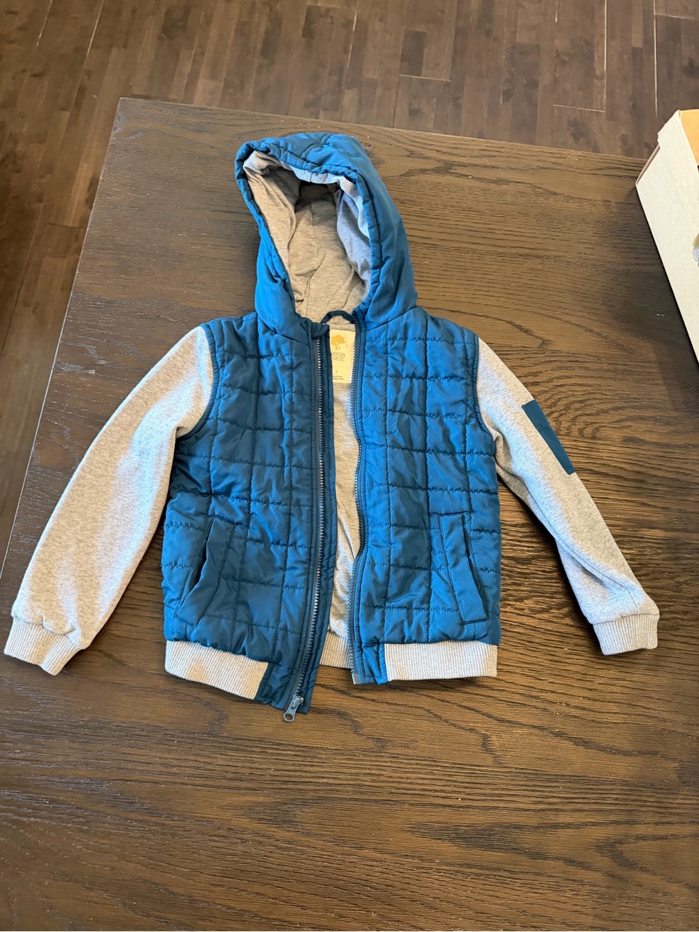 Tucker + Tate Teal Quilted Hooded Jacket with Light Gray Sleeves